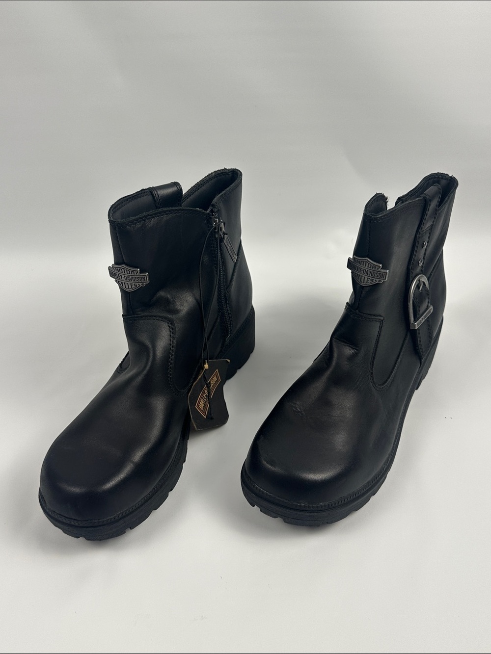 Harley-Davidson Black Leather Men's Zip & Buckle Motorcycle Boots